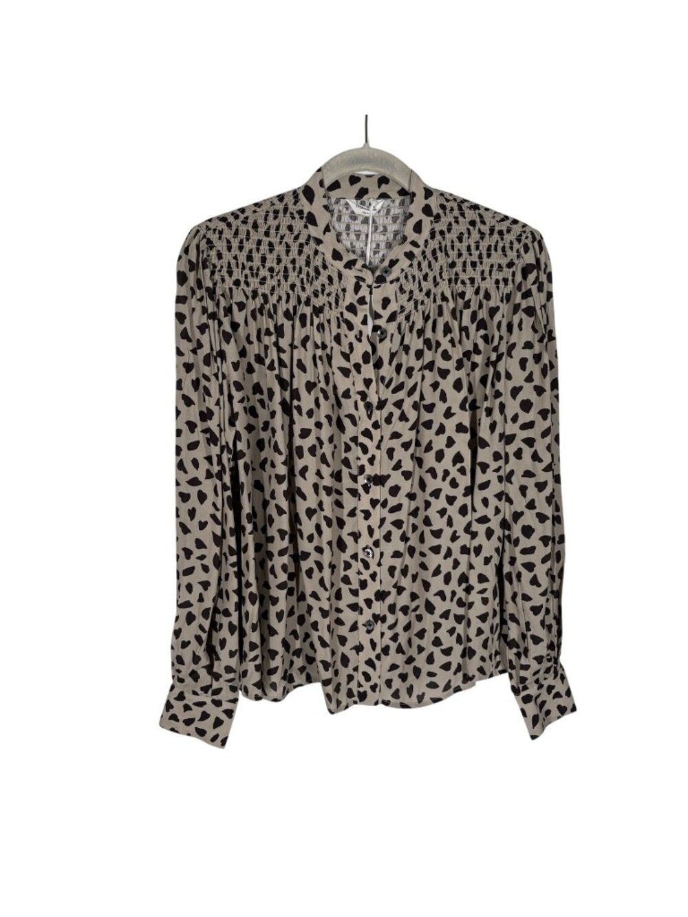 Thakoon Women M AL Beige Combo Long Sleeve Animal Printed Smocked Top NWT - Picture 4 of 15